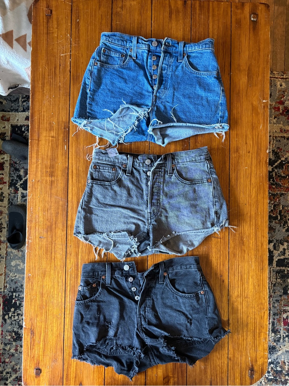 Levi's 501 original Blue, Gray, and Black High-Waist Jean Shorts (3-Pack)